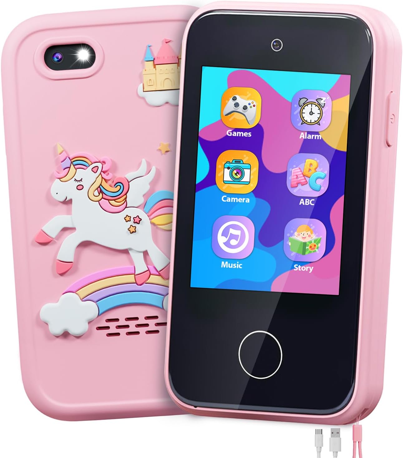 ERTYU Kids Smart Phone Toys for Girls Ages 3-7 with Dual Camera - Toddler Phone Toys with Learning Games, Travel Toys with MP3 Music Player for Birthday Gifts for 3 4 5 6 7 Year Old Kids (Pink1)