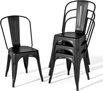 Metal Patio Chairs-Outdoor Chairs Set of 4, Dining Kitchen Metal Chairs, Height Restaurant Stackable Chair Side Bar, 500LBS Weight Capacity