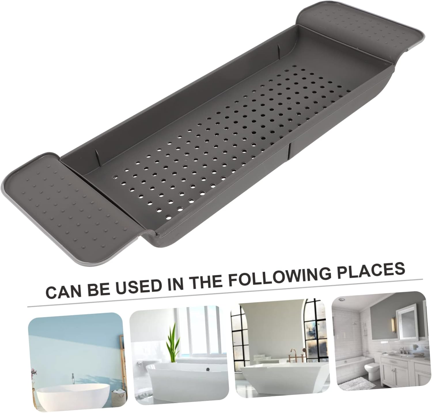 STOBAZA Expandable Bath Shelf Bathtub Tray Adjustable Bath Storage Organizer Non- Design for Relaxing Soak Compatible Standard Tubs