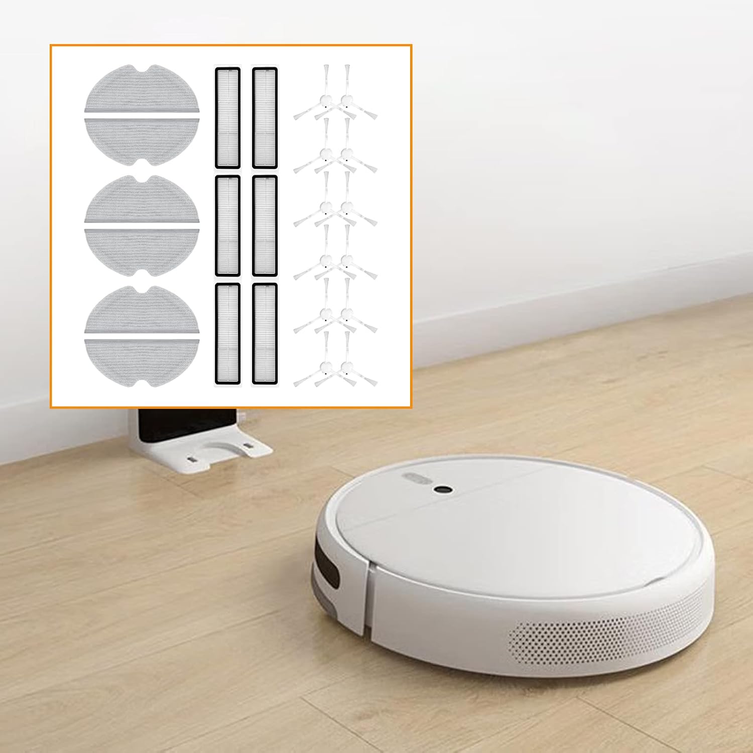 Replacement Parts Accessories Kit Compatible with Dreame D9, L10 Pro Vacuum Cleaner (6 Side Brushes, 6 Hepa Filters, 6 Mop Pads)