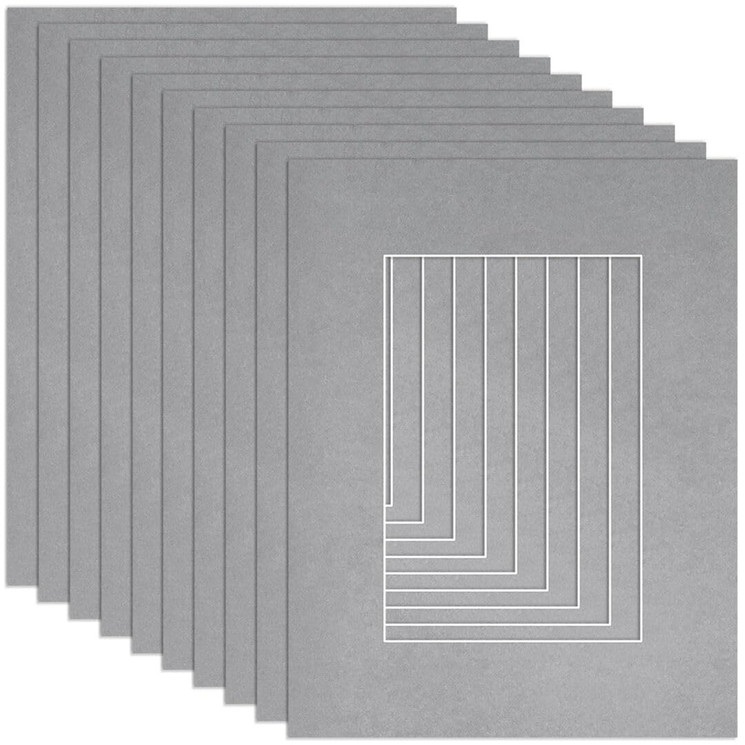 Procut Global 9x7" Silver Picture Mounts to Fit 6x4" Aperture - Precision Cut Cardboard Photo Mount - Ideal for Frames, Prints, Artwork & Certificates - Sizes & Colours Available - 10 Pack โ image 1