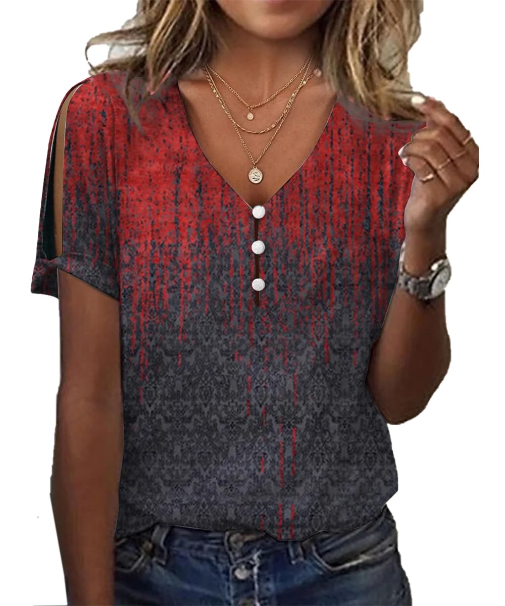 GRMLRPT Blusas de Mujer Casual Camiseta de Mujer Top Elegante de Manga Larga con Estampado Suave Ligero Cómodas Camisetas con Cuello en V para Otoño y Primavera(Multicolor,S-XXL)
