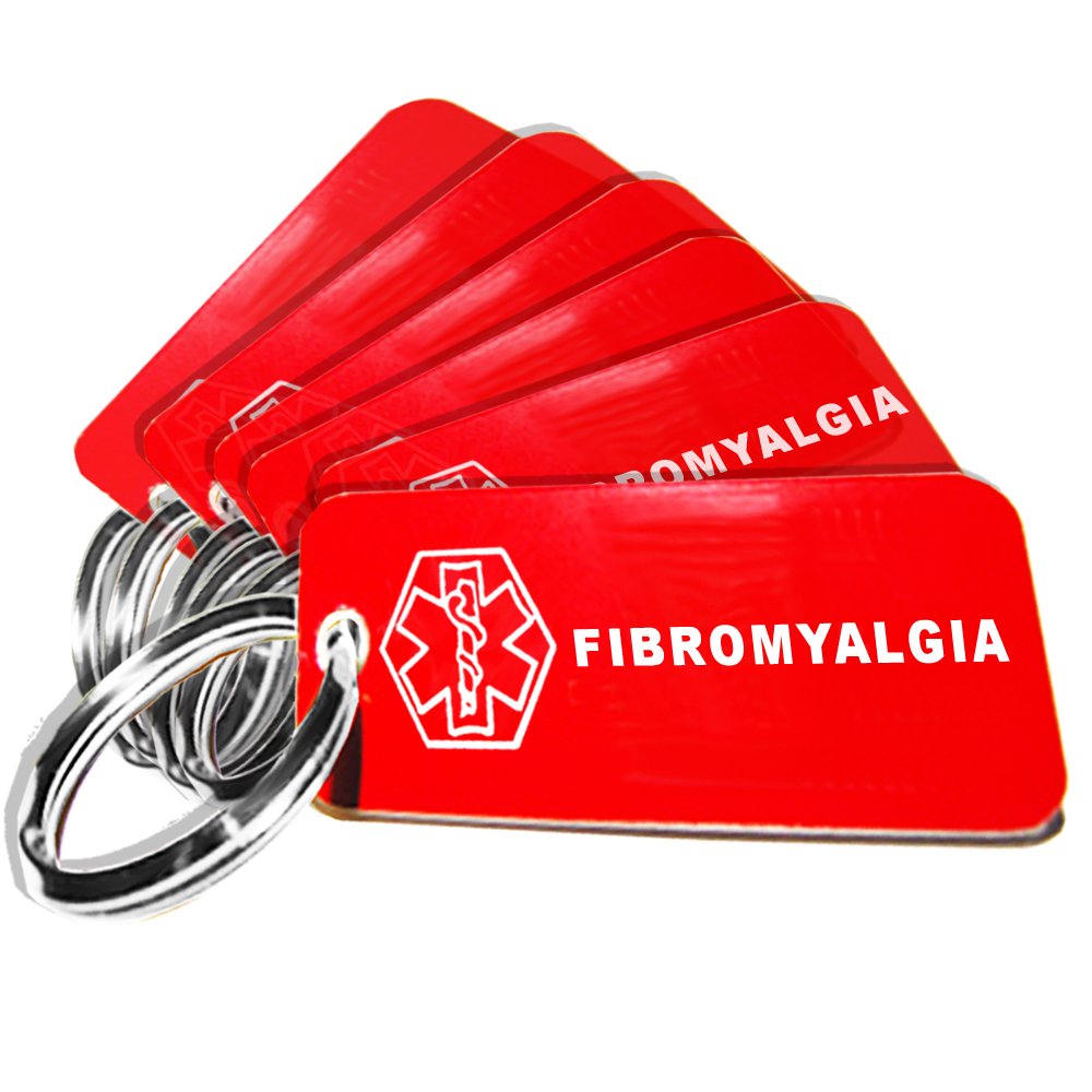 My Identity Doctor6 Pre-Engraved Fibromyalgia Plastic Medical Alert ID Keychains, Small 2.25 x .79 Inch