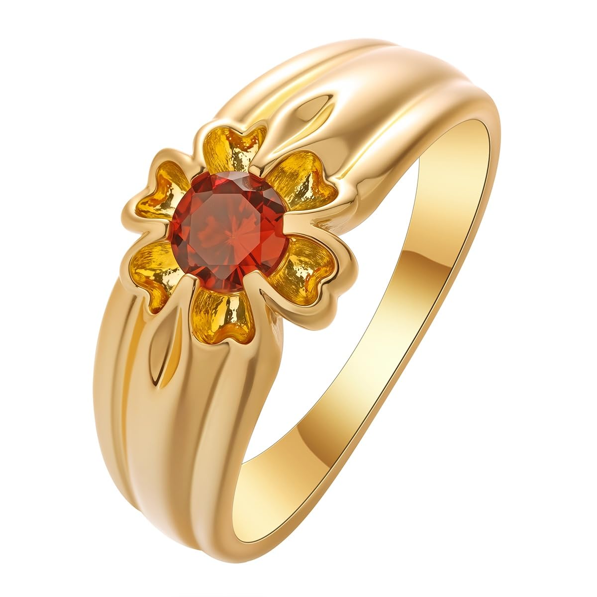 Bague fleur de zircon rouge pierre de naissance de juillet