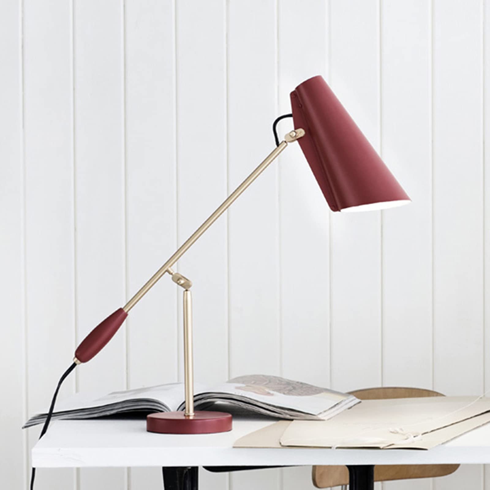 Lampara Escritorio Lámpara de Escritorio de Estudio Creativo Lámpara de Mesa LED Dormitorio Rojo Lámpara de Noche Altura Ajustable Oficina de la casa Luz de Oficina, Interruptor de botón Lampara Mesa
