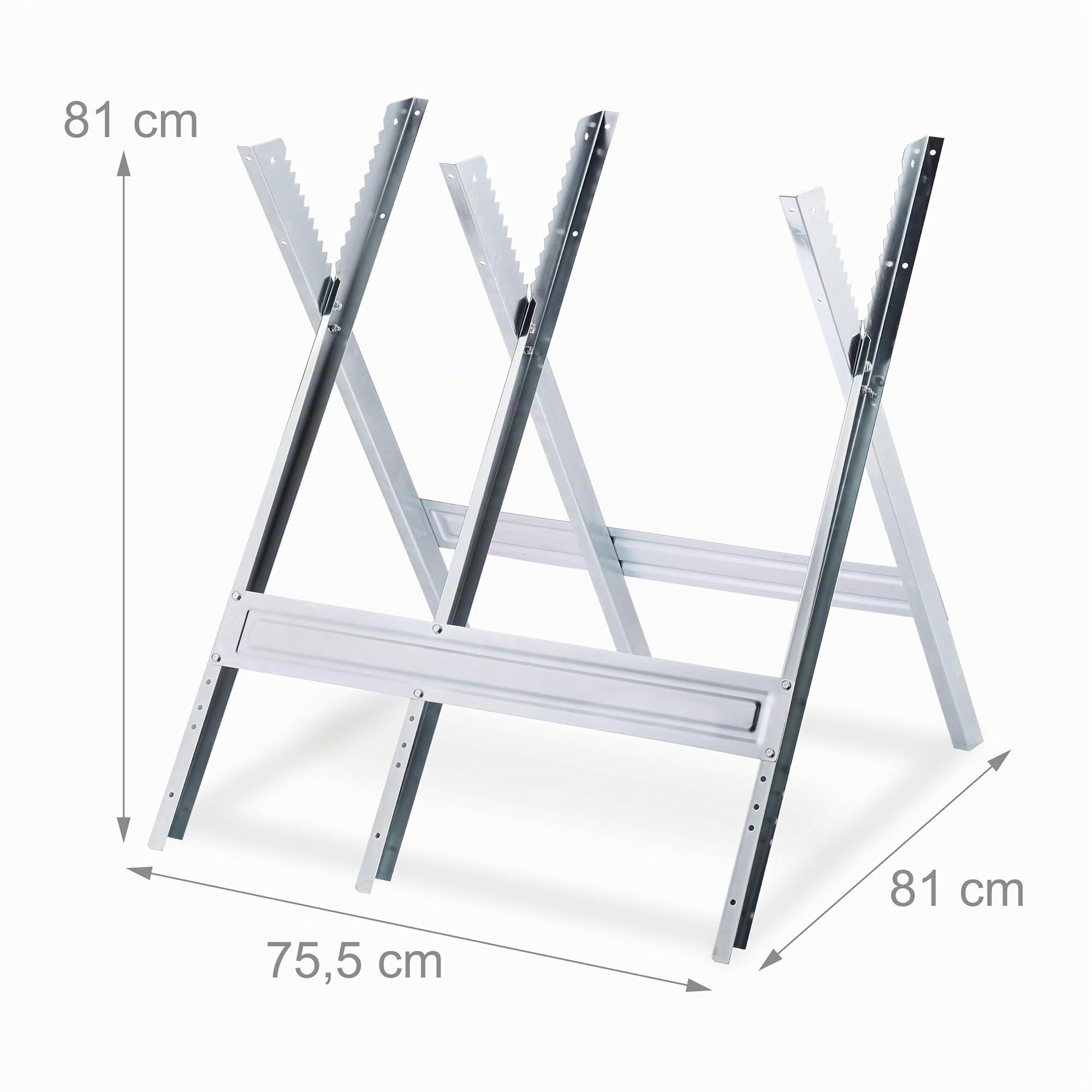 Relaxdays Chevalet de sciage, couper le bois, pliable, support tronçonneuse, acier, HxLxP: 81 x 75,5 x 81 cm, argenté