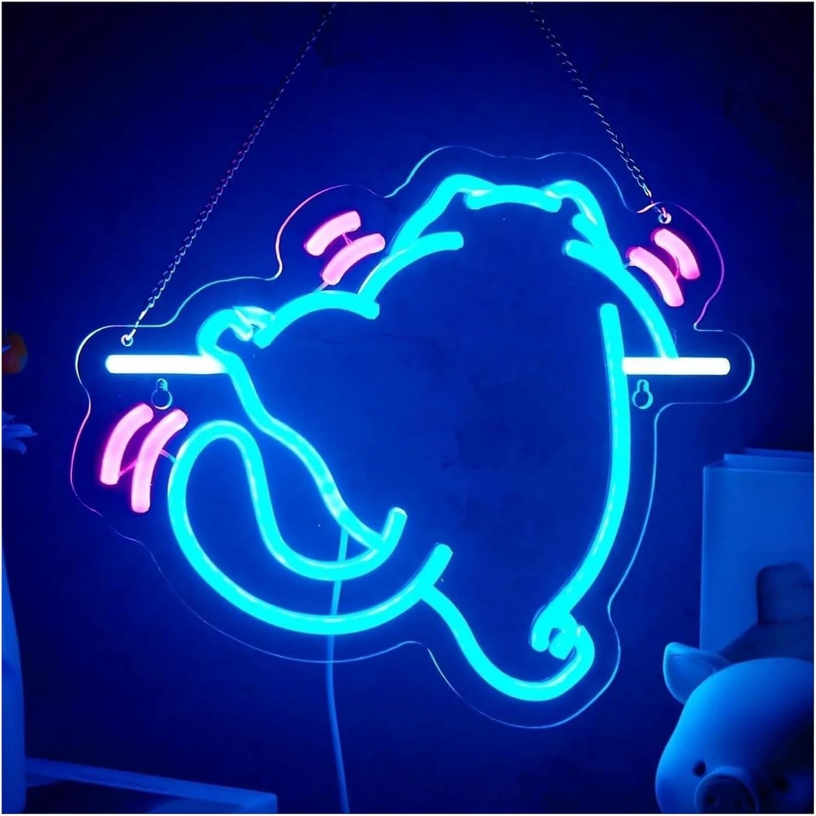 Idées cadeaux créatives pour enseignes lumineuses Enseigne lumineuse LED en forme de chat, décoration murale chambre à coucher animalerie, 34,8 x 29,5 cm