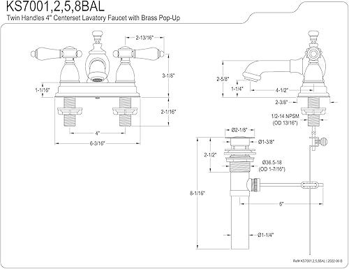 Miniatura 4 de Kingston Brass KS7001BAL Heirloom - Grifo de baño central de 4 pulgadas, 4-12 pulgadas, cromo pulido