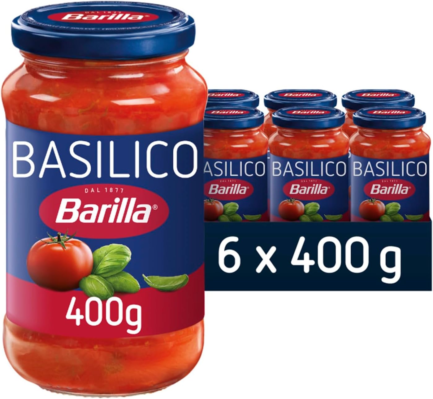 Basilico Pasta Sauce 6 x 400g – Italian Tomato & Basil – No Added Preservatives – Vegan – Ideal for Pasta & Spaghetti – Bulk Pack