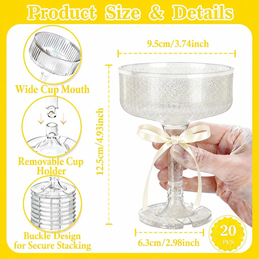 Gold Acrylic Champagne Glasses, 20Pcs 7oz Stackable Coupe Glasses