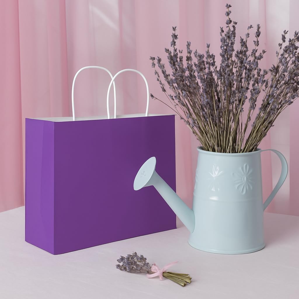 SUNCOLOR Purple Gift Bags with Handles, 13x10x5.5 Inch, Large Reusable Party Favor Bags, 25 Pack, for Birthday, Wedding, Retail, Shopping image 4