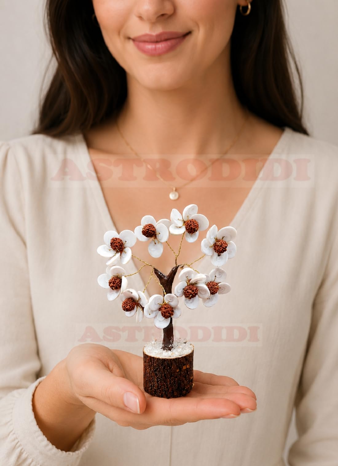 Astrodidi Gomti Chakra Stone & Rudraksha Beads Tree | Multicolour Spiritual Home Decor Gomati Stones Showpiece | Traditionally Associated with Prosperity and Good Fortune | Decorative Gift Item