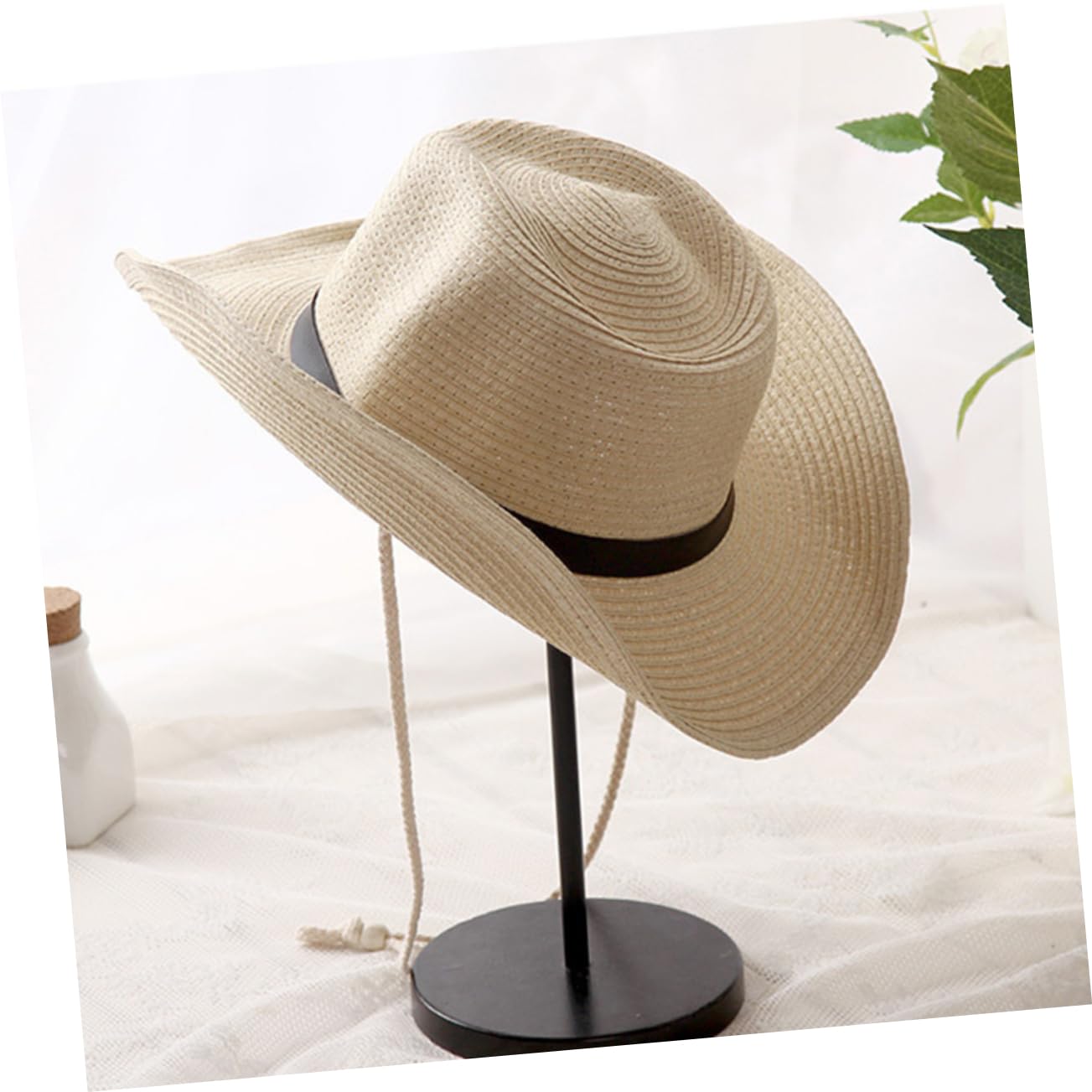 FOMIYES American Western Style Straw Woven Cap Comfortable Lightweight Sun Hat for All Ages Beige
