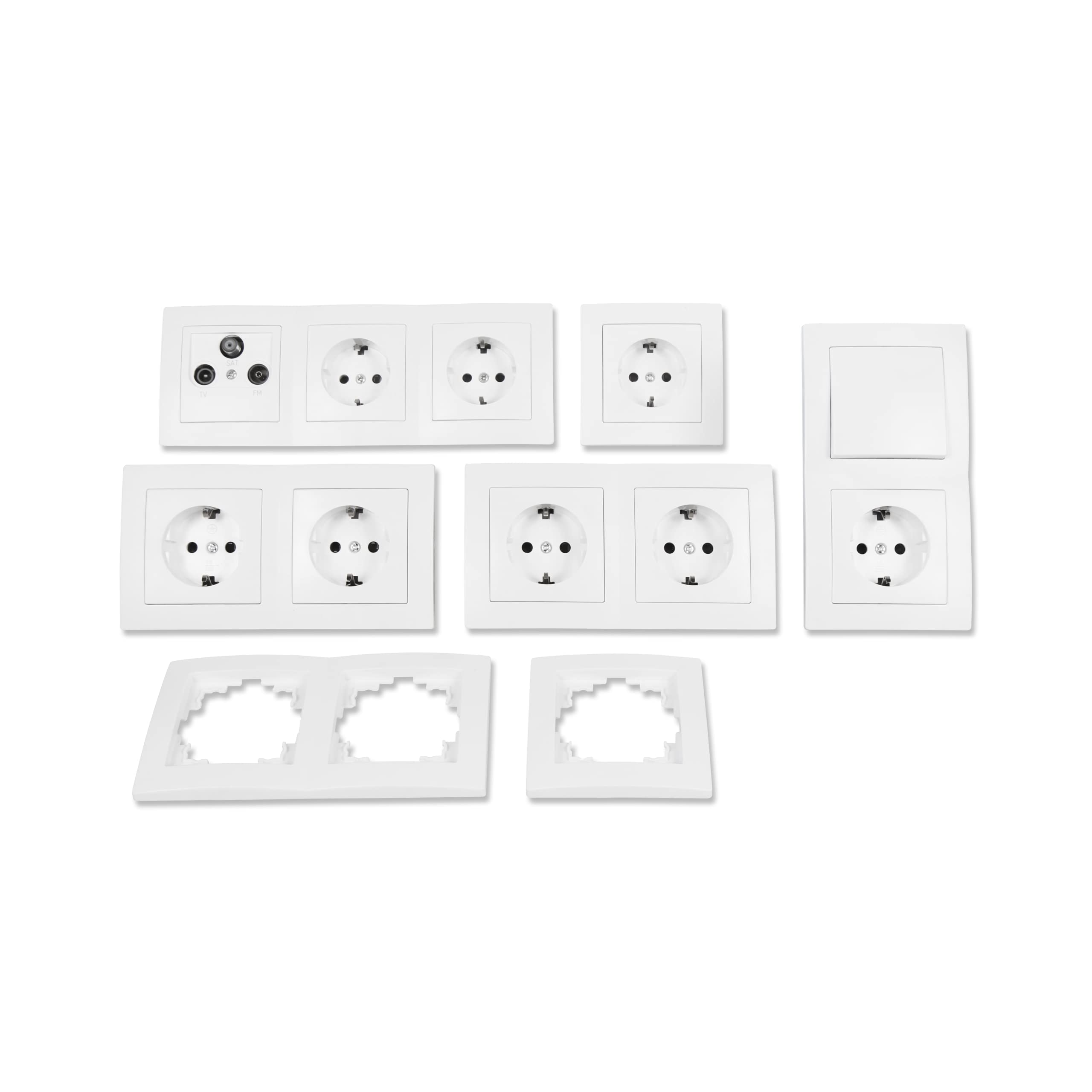 McPower FLAIR Schalter-Steckdosen-Set I Arbeitszimmer I17-teilig mit Wechselschalter Schutzkontakt-Steckdose Antennendose, Abdeckrahmen, weiß matt
