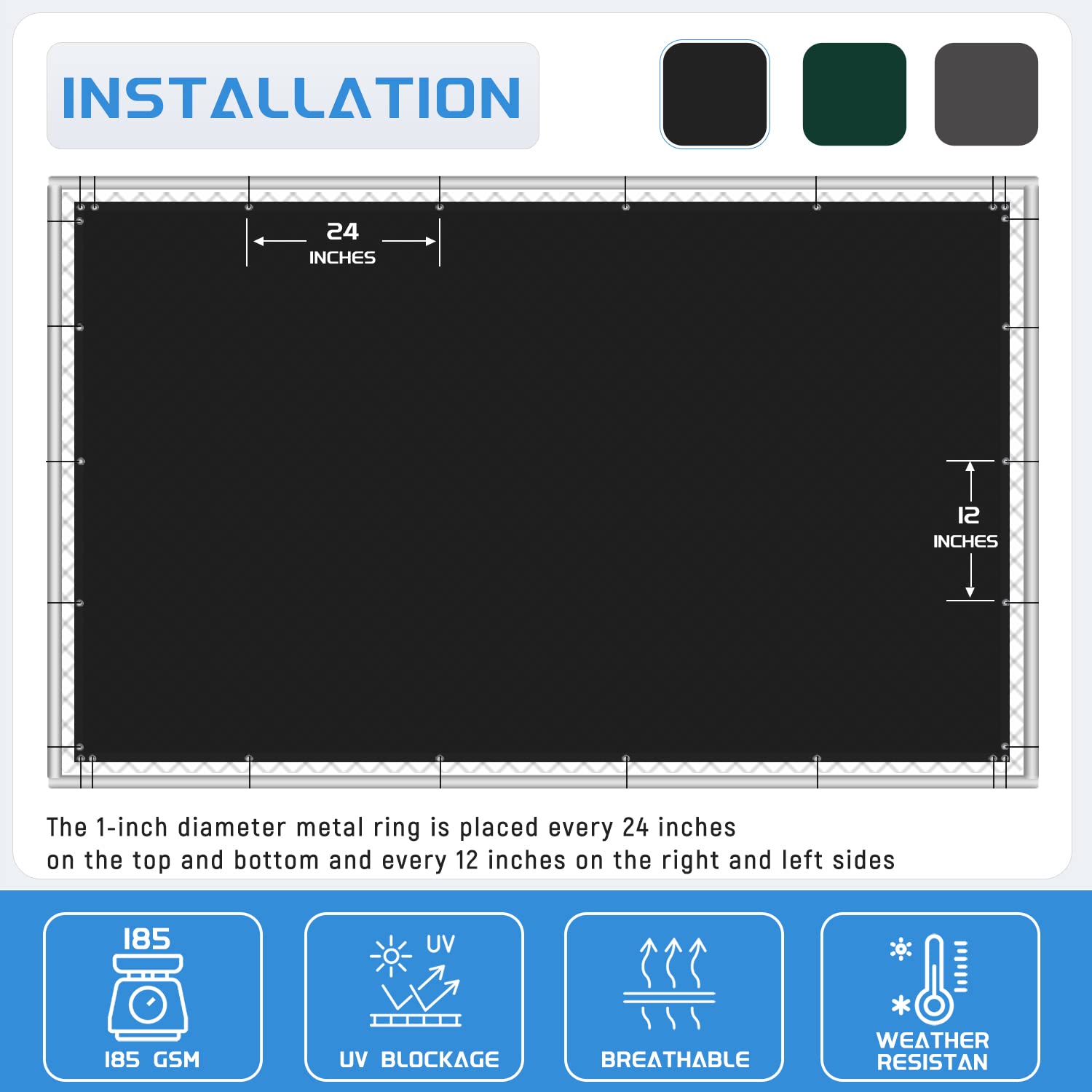 SHADE SPRING 4' x 50' Black Fence Privacy Screen Windscreen Cover Commercial 185 GSM Mesh Fencing Shade Cloth with Grommets, Cable Zip Ties Included