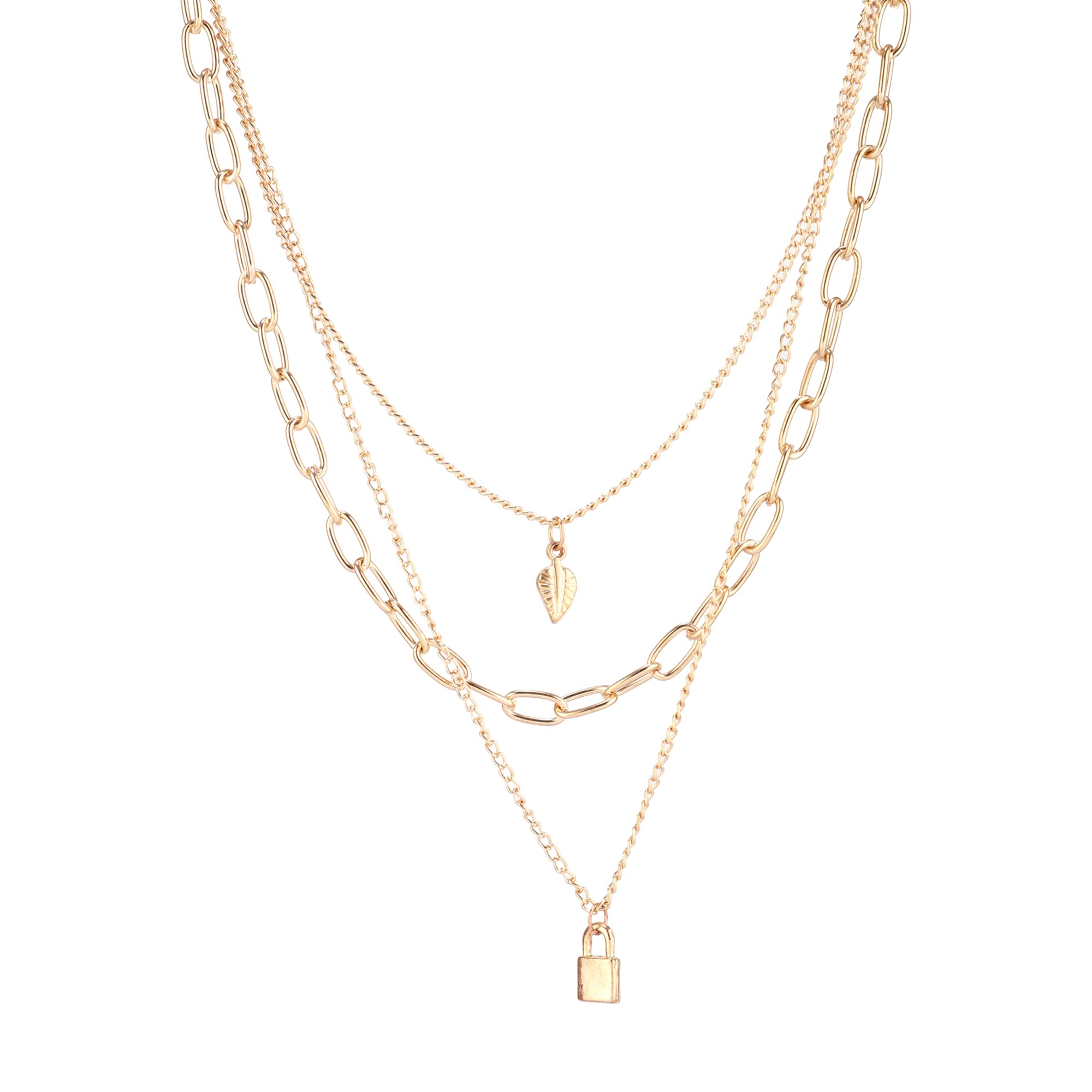STARVIS Fashion Stylish Multi Layered Gold Plated Trending Lock Inspired Stunning Necklace for Women/Girls (B09K3ZML4C) Amazon Price History, Amazon Price Tracker