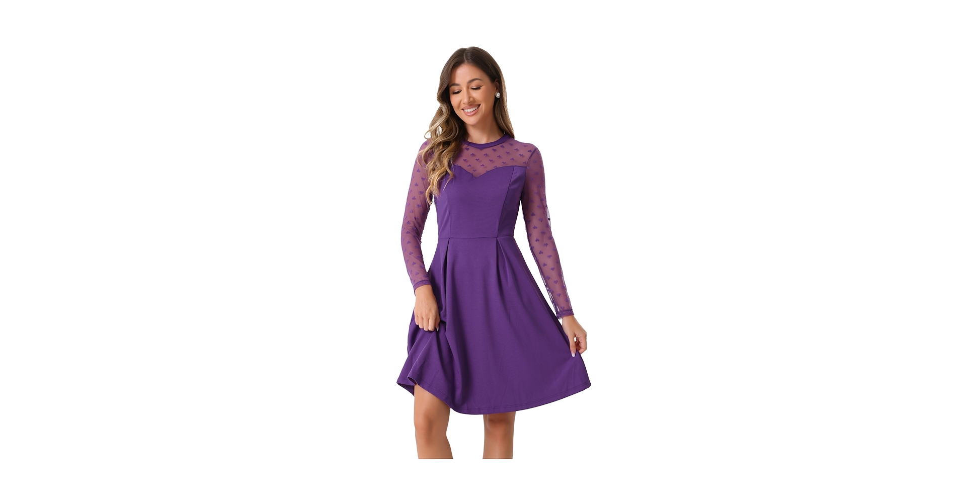 Allegra K Party Dress for Women's Heart Mesh Sheer Sleeve