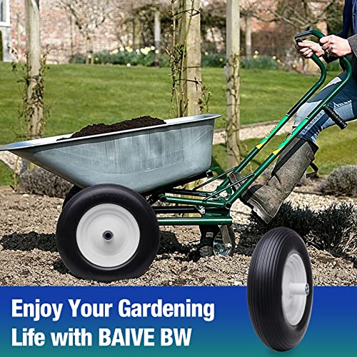 BAIVE BW 16" 4.80/4.00-8 Flat Free Solid Polyurethane Tire and Wheel, 1 Pack PU Airless Tires with 5/8" Ball Bearings 6" Iron Hub for Wheelbarrow/Hand Truck/Tool Cart/Garden Carts, 1 Pc