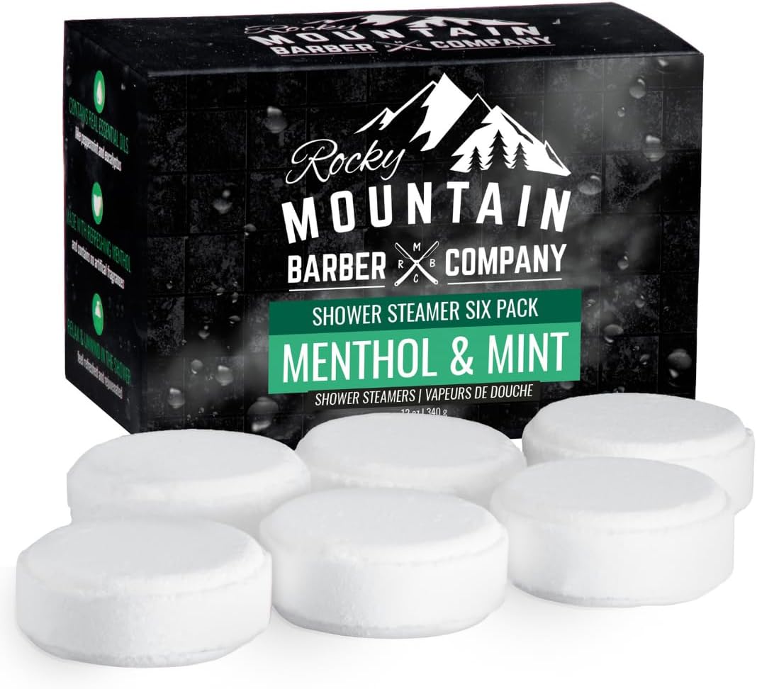Menthol & Mint Shower Steamers for Men – 6 Pack by Rocky Mountain Barber Company – 2 oz Shower Steamers - Handmade in The USA with Menthol, Peppermint & Eucalyptus