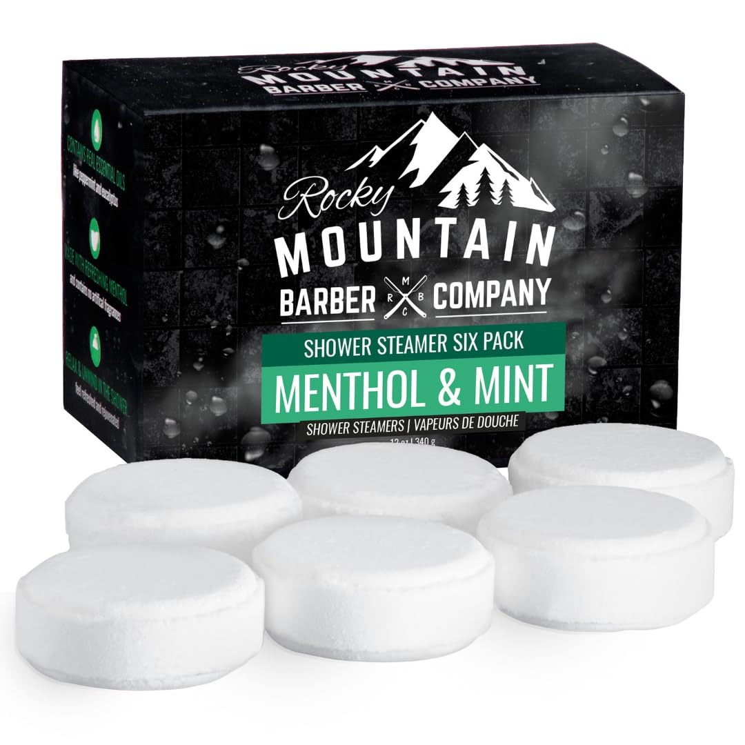 Menthol & Mint Shower Steamers for Men – 6 Pack by Rocky Mountain Barber Company – 2 oz Shower Steamers - Handmade in The USA with Menthol, Peppermint & Eucalyptus