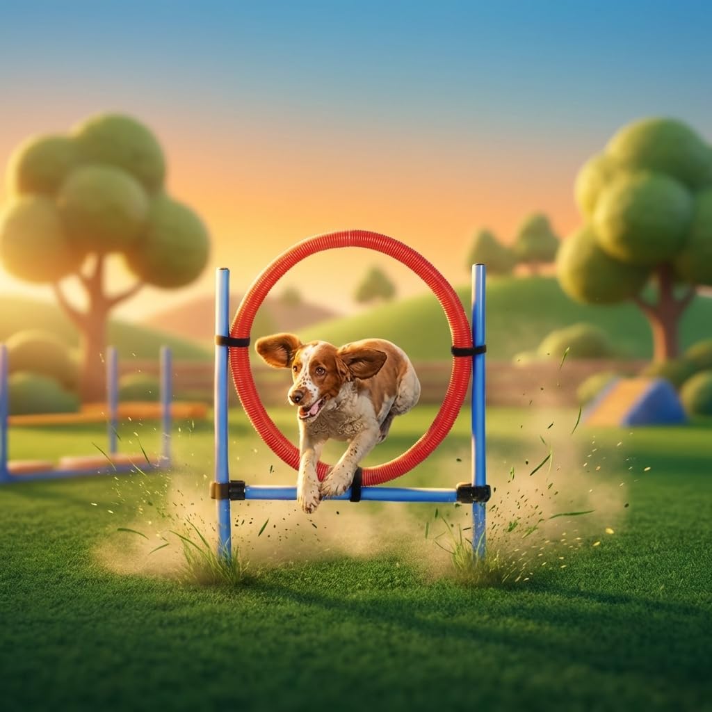 Cerceau d’Agilité pour Chien en Plastique avec Supports Métalliques Ajustables – Entraînement Canin Ludique et Renforcement de l’Agilité et de la Coordination