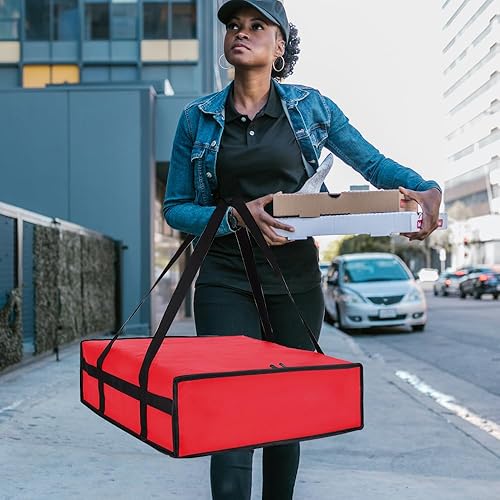 Miniatura 6 de Bolsa de entrega de pizza aislada para llevar caliente, calentador de transporte de 20 x 20 x 6 pulgadas, bolsa aislada para entrega de alimentos,