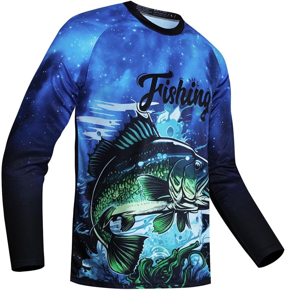 Mens Fishing Shirt Long Sleeve, Fishing Jerseys Fish Tshirts - Breathable, Cooling, Light-Weight