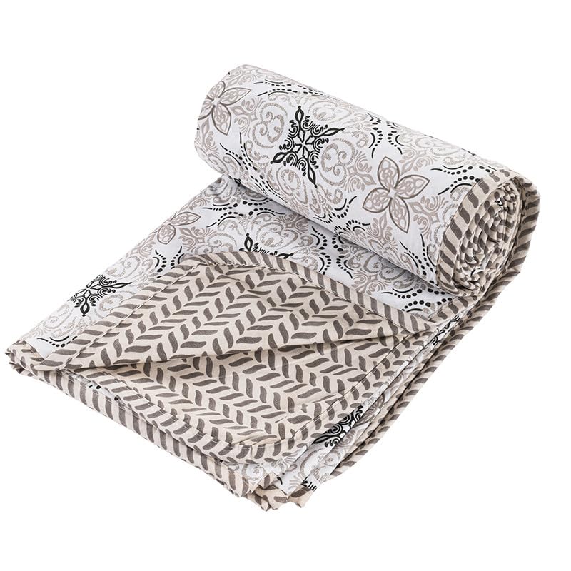 Image of VAS COLLECTIONS Pure Cotton 120 GSM Reversible Soft Lightweight Printed Single Bed Blanket /AC Dohar /Skin Friendly Dohar-152 x 225 cm - Off White & Black
