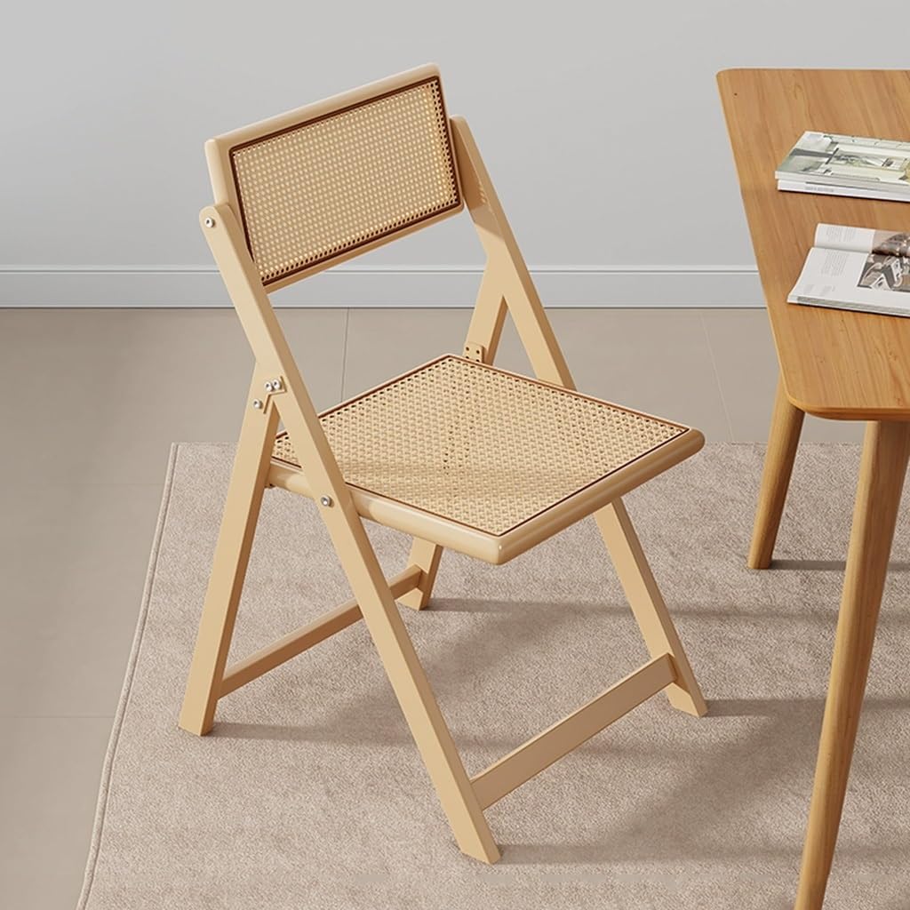 LEIYTFE Rattanstuhl Aus Holz Klappbarer Esszimmerstuhl Mit Rückenlehne Umkehrbar Tragbarer Schreibtischstuhl Eisengestell,Indoor Otdoor Event Stuhl Warteraum Stuhl(Original Wood)