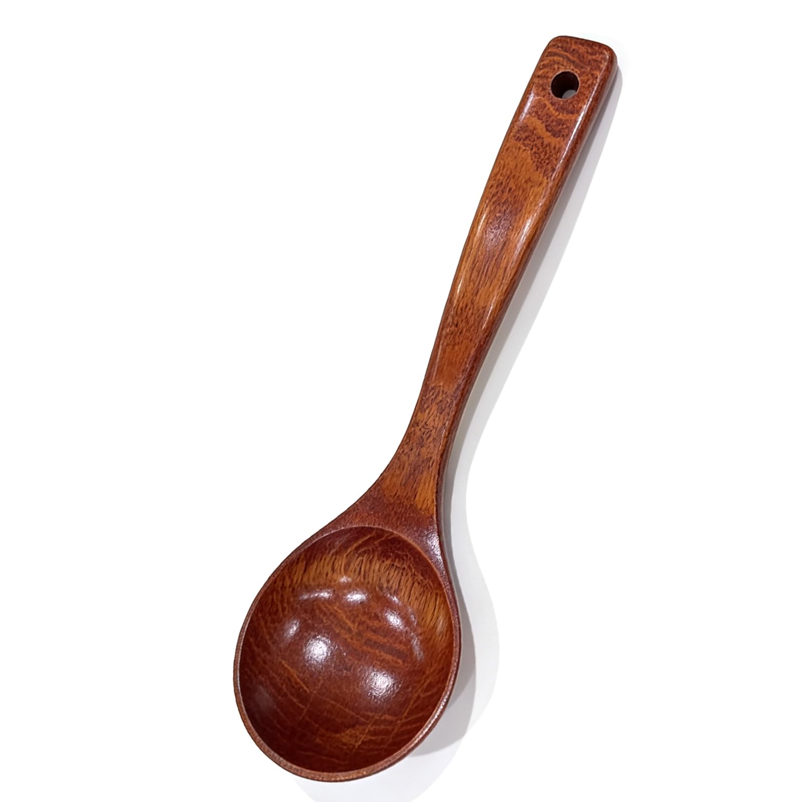 Buxuaaaa Handcrafted Wooden Spoon Cooking Utensils for Everyday Use Long Hook-End Handle Soup Scoops Ladle Heatproof Wooden Cutlery