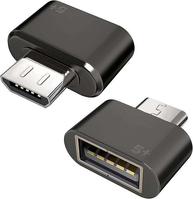 5Plus Micro USB OTG to USB Adapter Micro USB Male OTG to USB Female B Adapter USB On The Go Adapter (Black x 2)