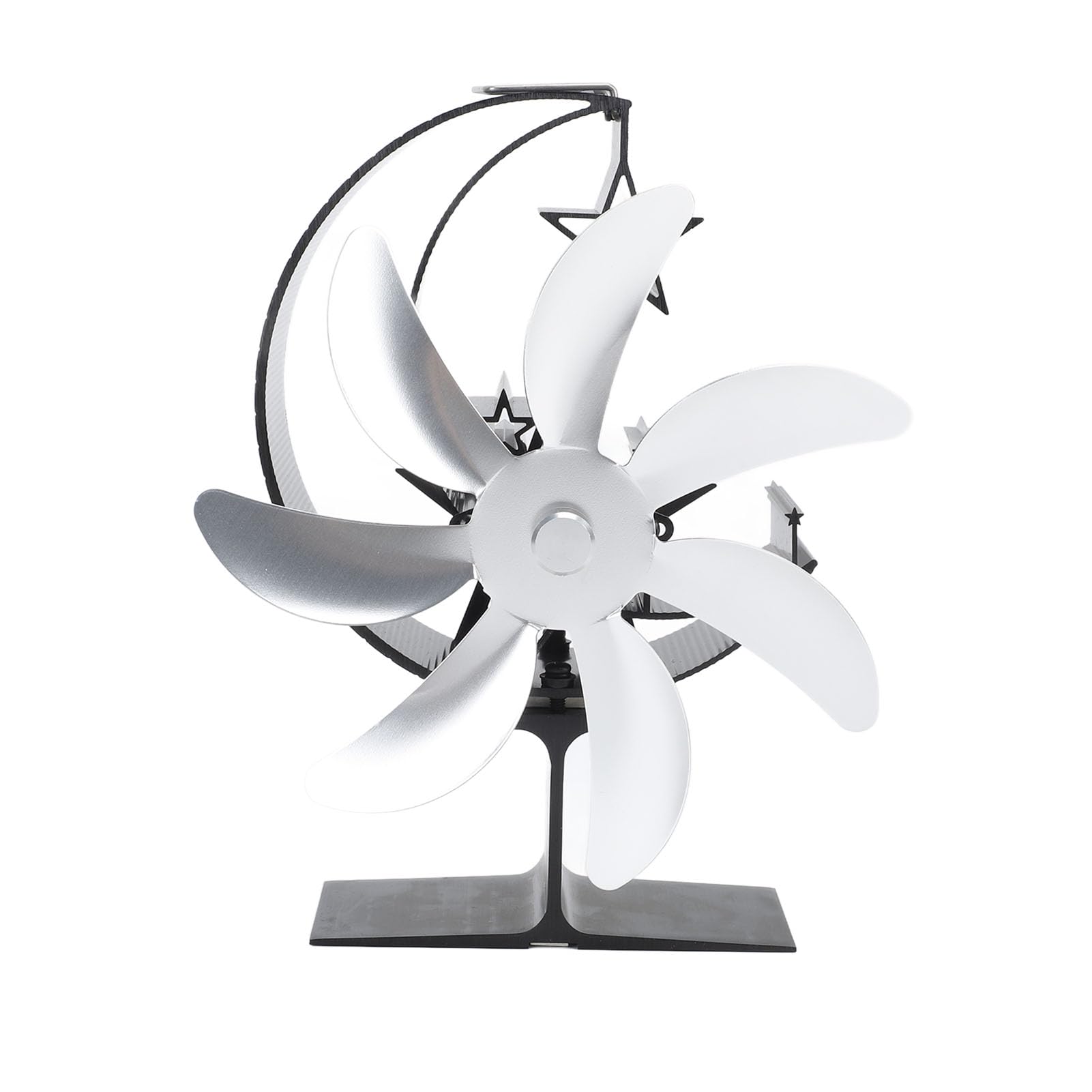 Qcwwy Ofenventilator Kaminventilator, 7 Flügel, Geräuscharmer Wärmebetriebener Ventilator for Kamin Holzofen Outdoor Eisangeln Camping (SILVER)