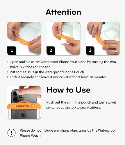 Miniatura 7 de GOOSPERY Paquete de 2 bolsas universales impermeables para teléfono, funda seca para teléfono celular subacuático, bolsa de playa compatible con