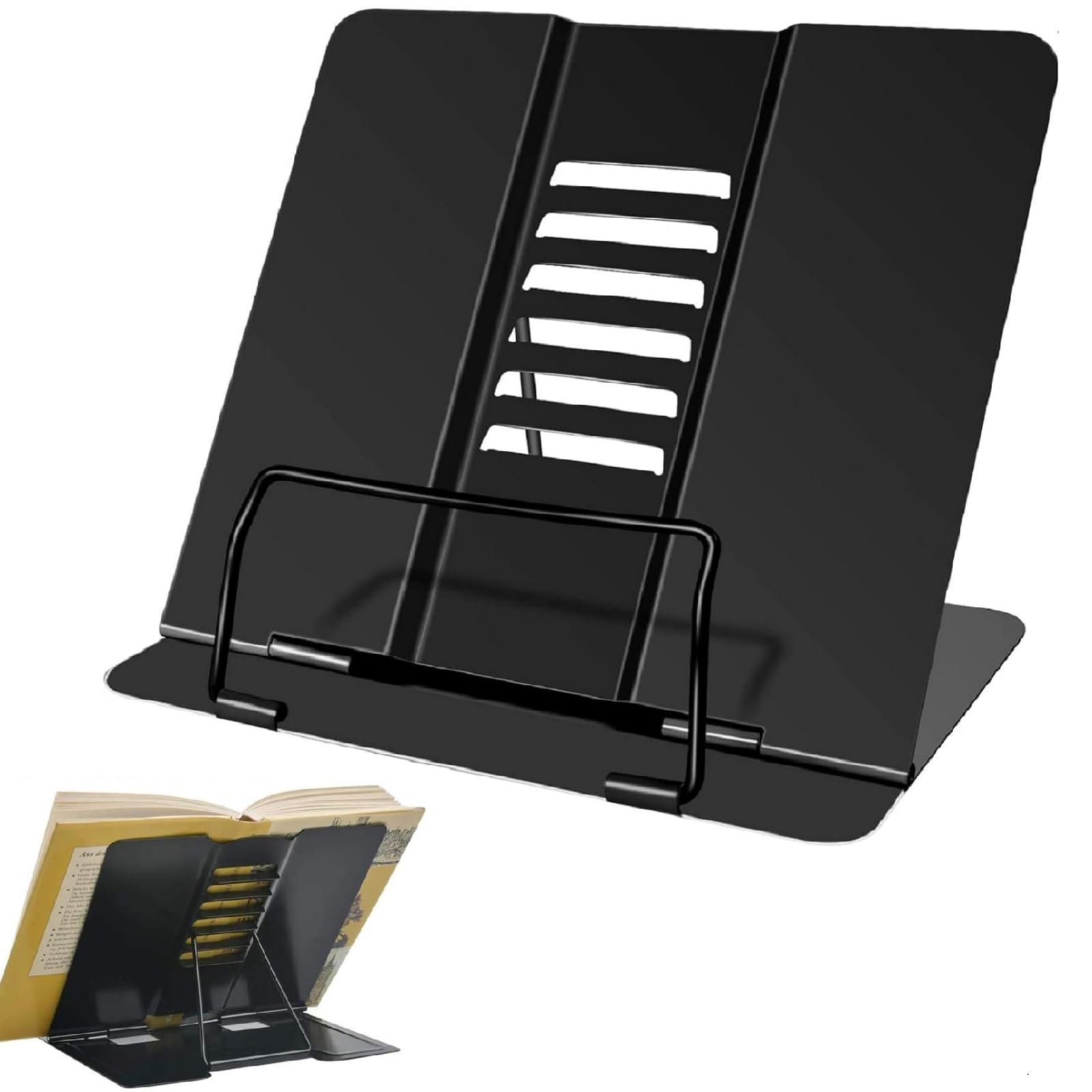 Atril Metálico para Libros,Soporte de Lectura de Metal Plegable,Multifuncional Soporte de Lectura,Soporte para Lectura de Libros de Cocina,Atril de Lectura de Metal para Cocina Oficina Música(Negro)