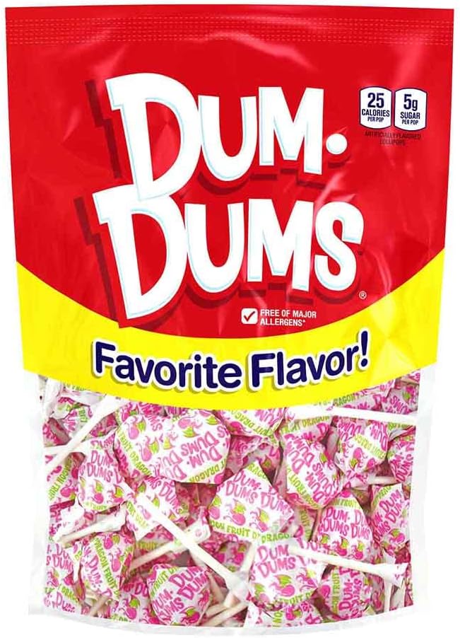 Dum Dums Dragon Fruit Lollipops - Bulk Candy Box with Lollipops Individually Wrapped, Single Flavor Gourmet Suckers - 50 Count