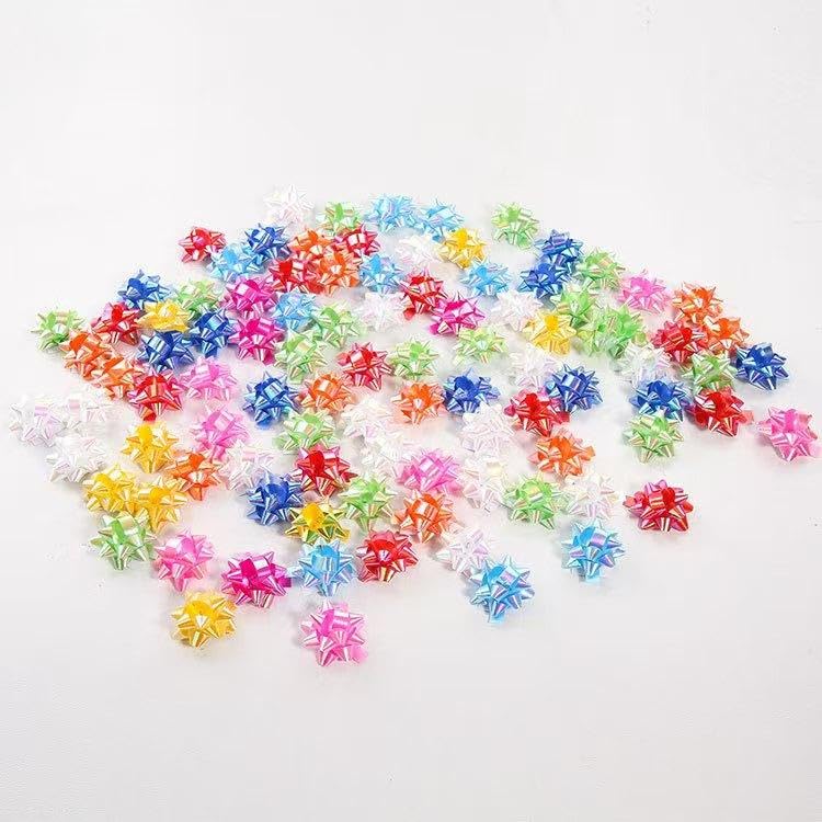 Yxinjy 50 Pcs Colorful 1 Inch Gift Bows Mini Christmas Bows Metallic Star Bows Party Gifts Wrapping Bows Adhesive Holiday Presents Bows for Valentines Day Gift Wrap Supplies