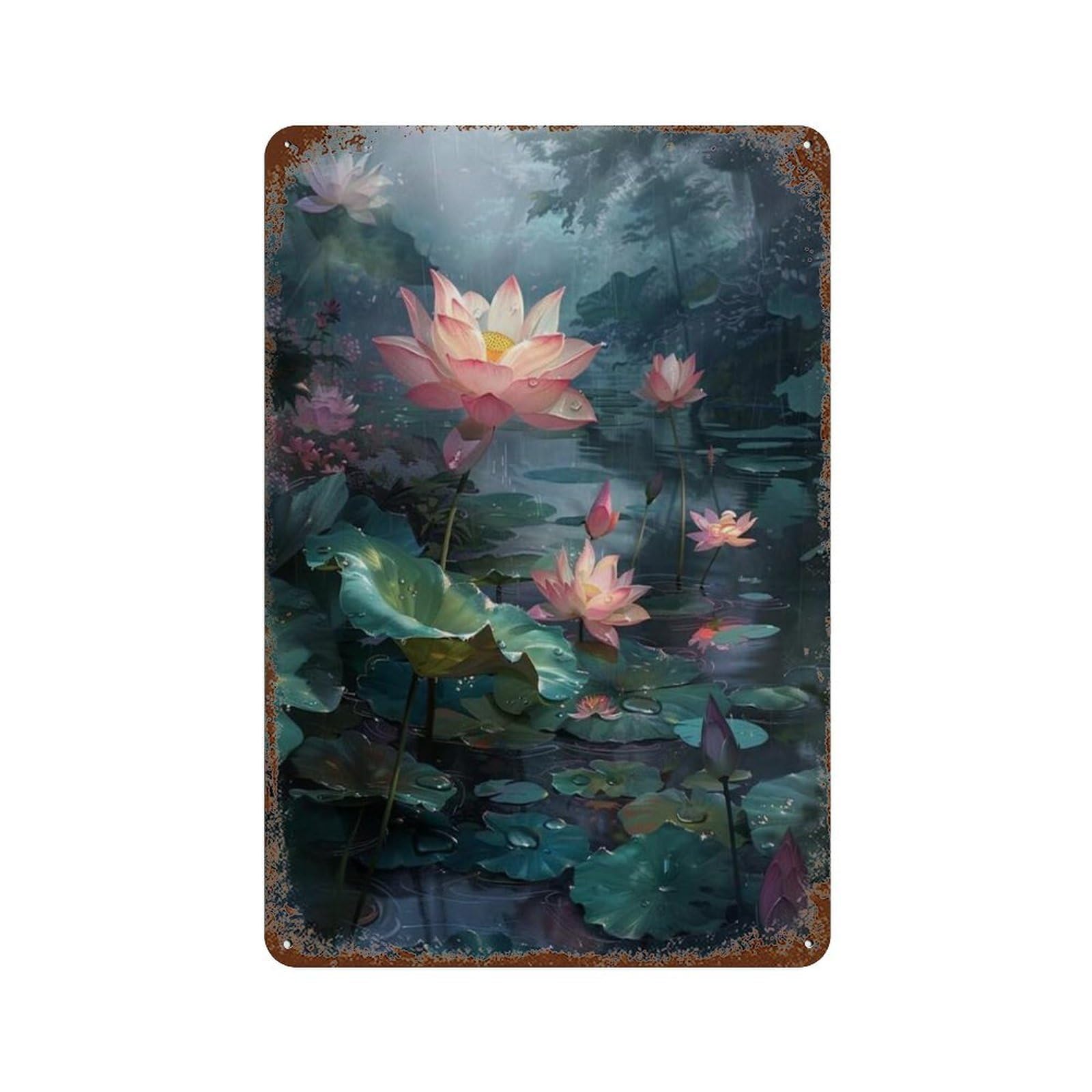 xiaoxiaoshen Still Life Lotus Plant Pond Nature Wall Decor Art Metal Tin Poster Modern Home Decor Art Home Bar Shop Decorations Vintage Sign 30x20cm