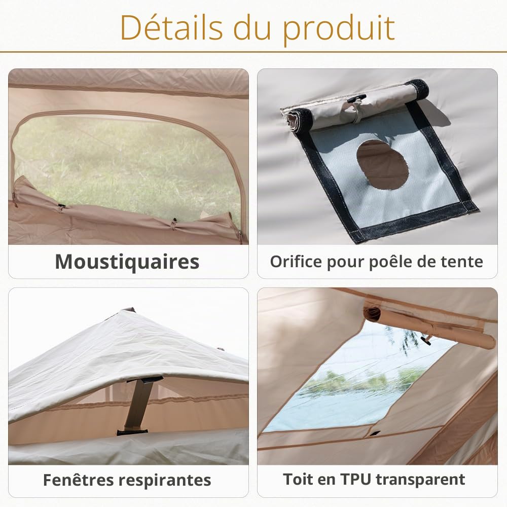 TOMOUNT Tente gonflable 300D étanche en polyester pour 8 personnes Facile à installer avec sac de rangement et pompe à air Tente de camping pour l'extérieur, le camping, la randonnée, les festivals