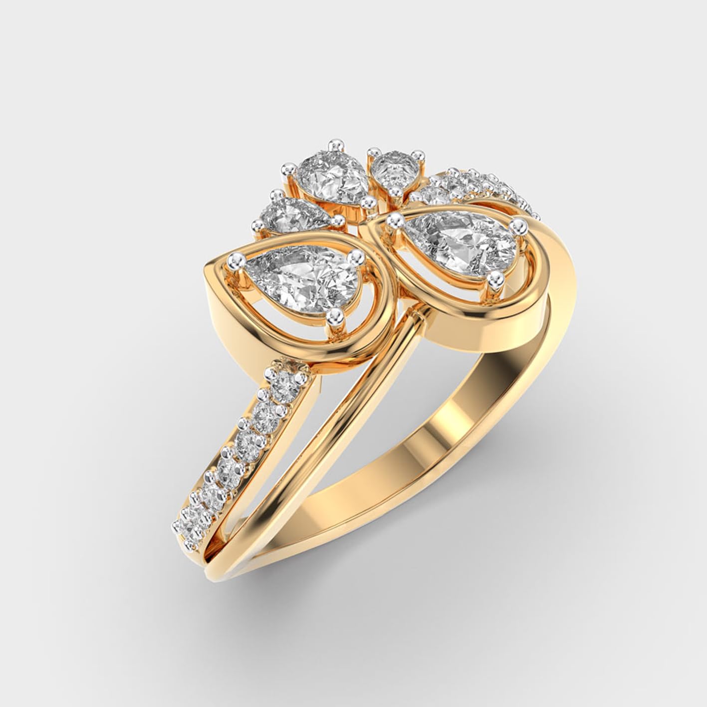 Anello in argento sterling 925 con motivo a trono di pavoni | placcato oro | con moissanite, pera e forma rotonda, gioielli di lusso fatti a mano per donna | LKJR_0098