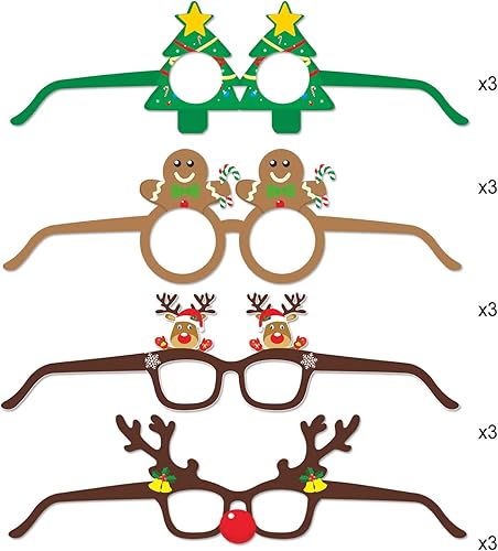 Miniatura 3 de HOWAF 27 vasos de papel de Navidad, anteojos de Feliz Navidad para niños con Papá Noel, muñeco de nieve, hombre de jengibre, diseño para niños,