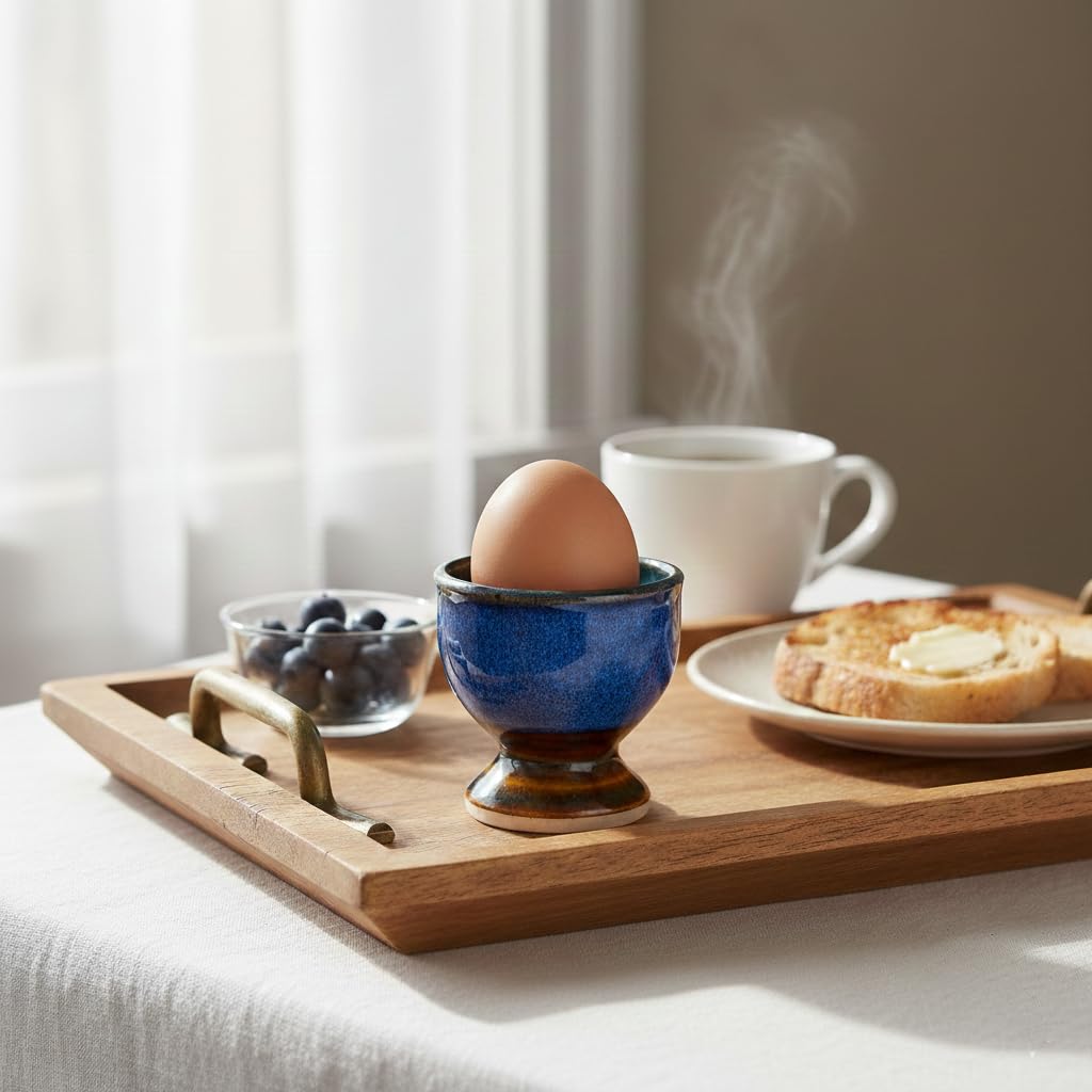 Zruddha Cuplet - Handcrafted Ceramic Egg Holder - Designer Tableware for Eggs & Petite Servings (1 Pc) (Plankton Blue) 2
