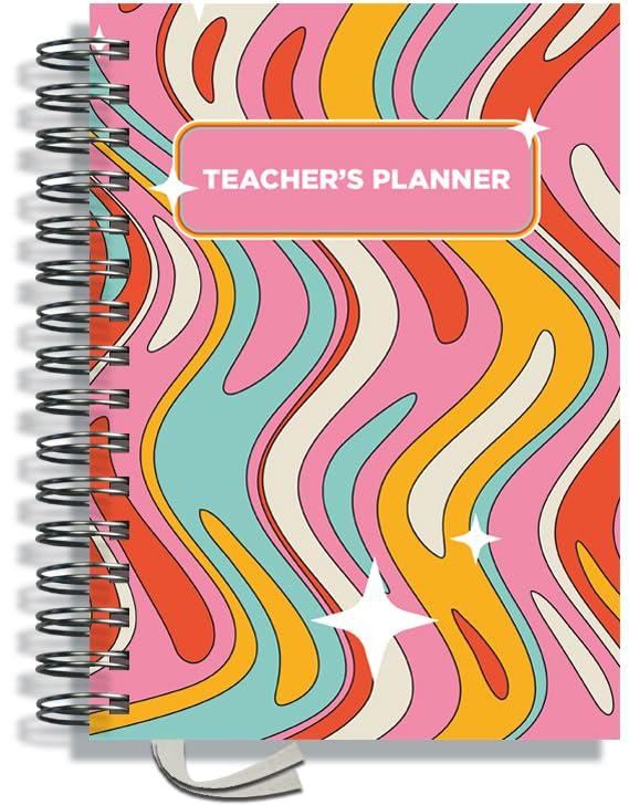 Teacher Planner 2026-2027 A5 size by Pirongs | 6 Lesson Planner for Teachers | Page a day | Undated, Hardback, Wiro-bound Teachers Planner - Groovy โ image 1