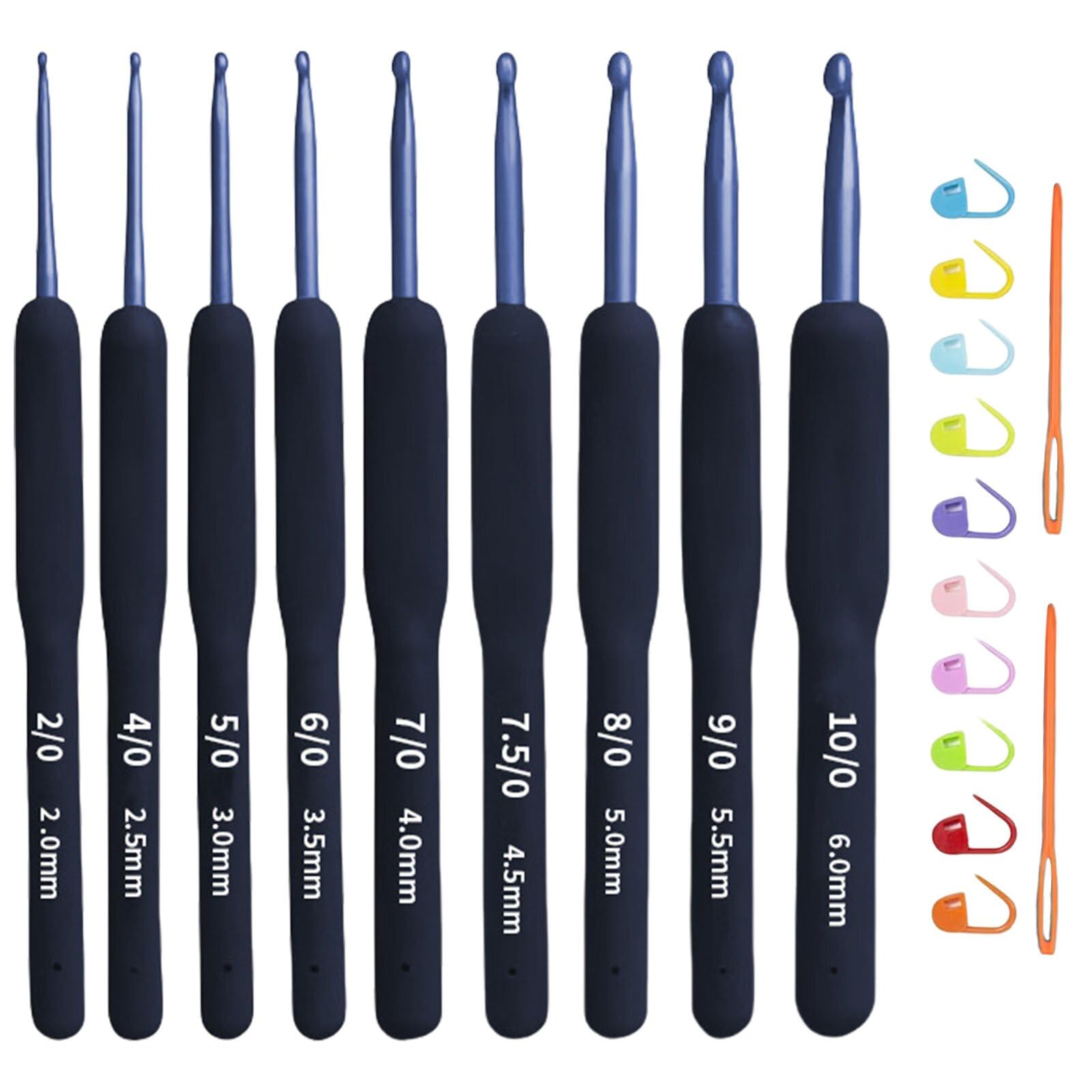 Crochet Hooks Set, Size 2.0mm 2.5mm 3.0mm 3.5mm 4.0mm 4.5mm 5.0mm 5.5mm 6.0mm Crochet Hooks with Needles and Stitch Markers