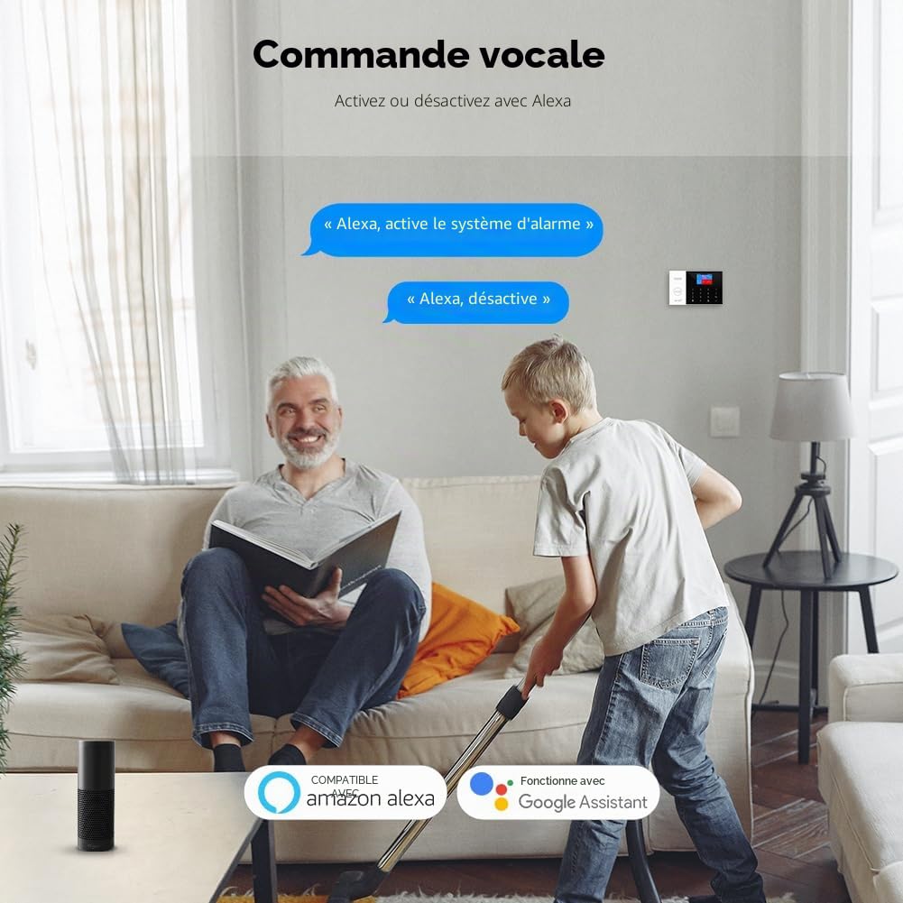 4G/WiFi Alarme Maison sans Fil, 8 Pack, Kits de Sécurité pour la Maison avec Sirène, Détecteur de Mouvement, Capteurs de Fenêtre et de Porte, Télécommande, Compatible avec Alexa, Google Assistant