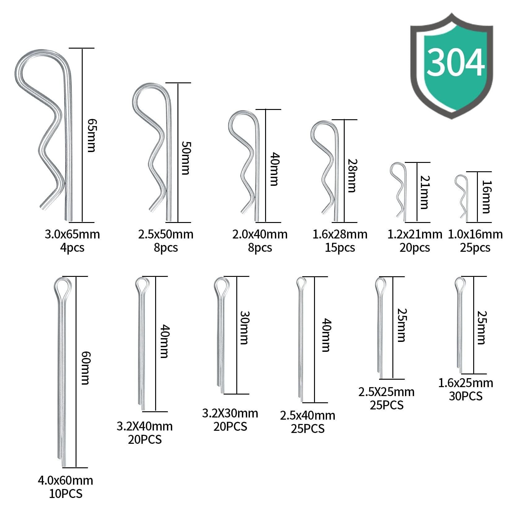 210 Pezzi Coppiglie Spaccate e Copiglie R Clips, Coppiglie Mollette a R, Morsetti a R, Coppiglie di Sicurezza R Clips Assortimento Kit per Trattori Auto Camion