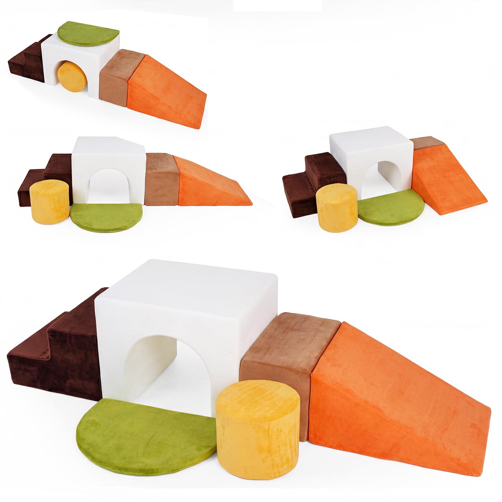 Maxmass 6 Pieces Kids Soft Play Set, Baby Climbing Blocks (White+Brown)