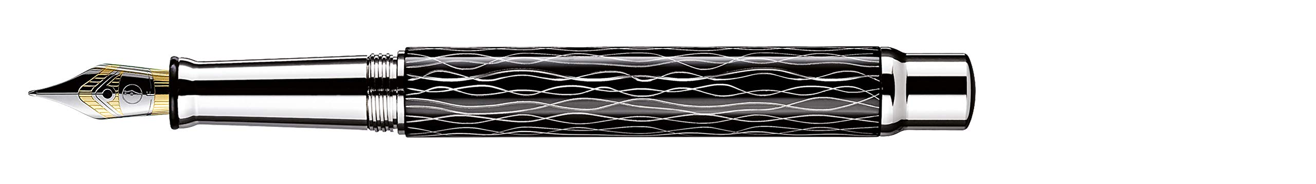 Otto Hutt Design 04 Füllfederhalter – Schwarz-Silber, Guilloche-Muster, Federstärke M