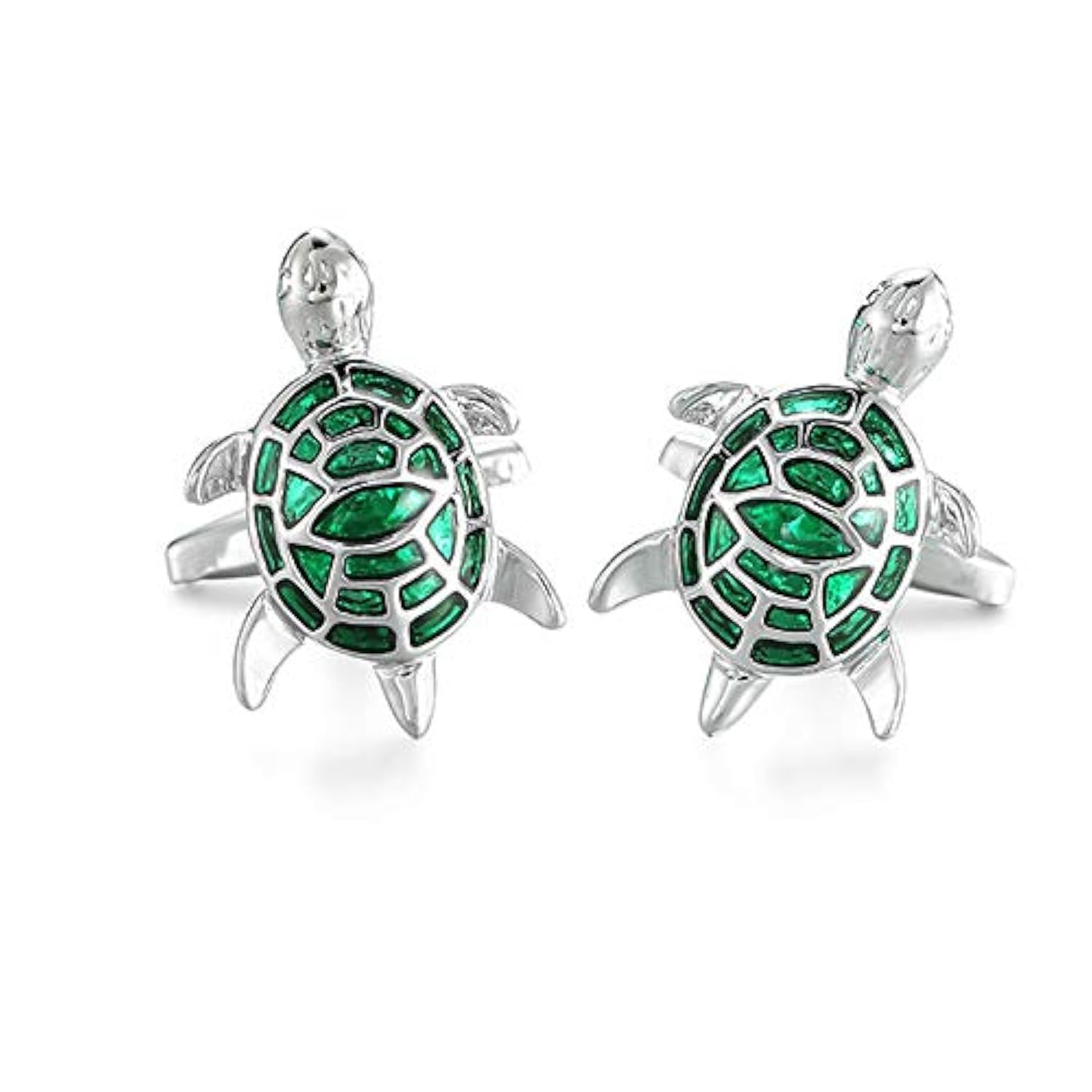 Yellow Chimes Unique Spin-Able Earth Globe Watch Movement Shape Stainless Steel Formal Cufflinks for Men (Good Luck Tortoise Design)