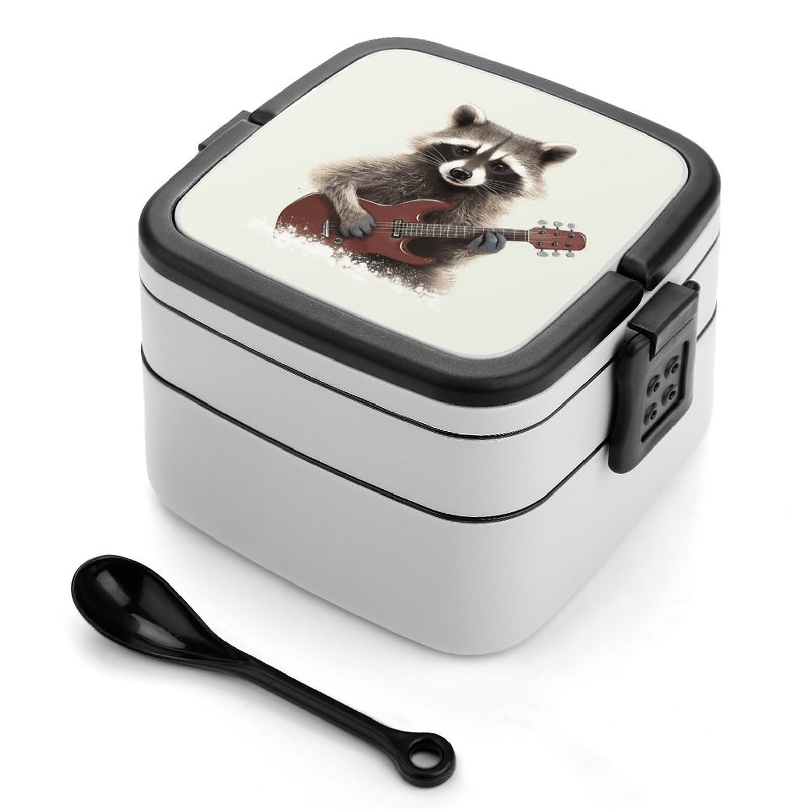 VstaDank Funny Raccoon Bento Box Portable Adult Lunch Box with 2 Layer&Spoon Reusable Insulated Lunchbox Large Food Containers Leak Proof Lunch Containers for Work Camping Meal Prep