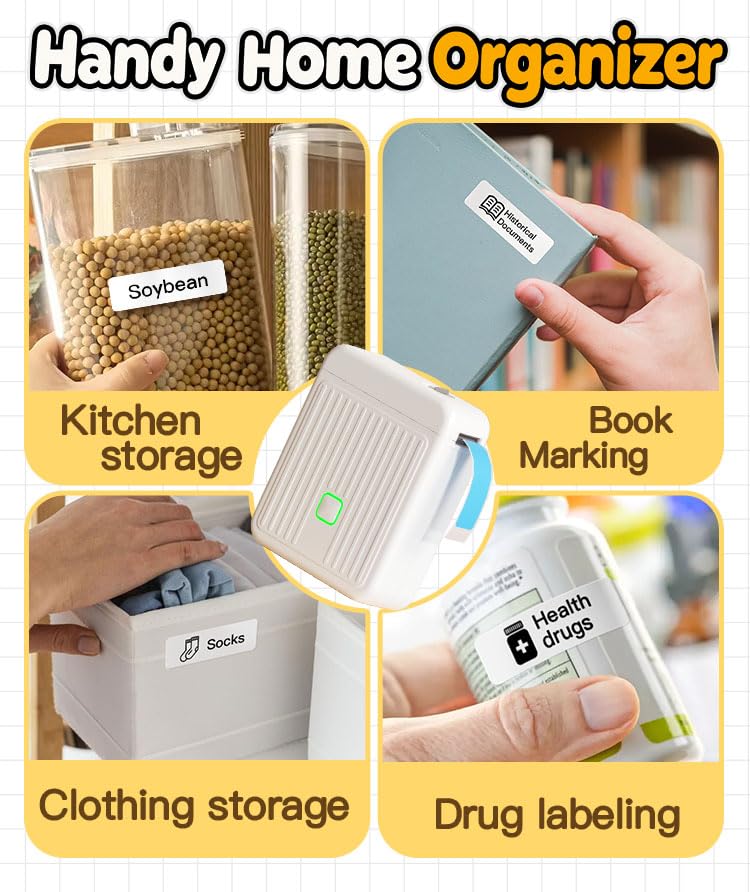 Image of Label Printer with Waterproof Self-Adhesive Labels (12 x 40 mm), Bluetooth Labeling Device, Portable Label Printer, 2000 mAh, Compatible with iOS & Android, for Home, School, and Office (White)